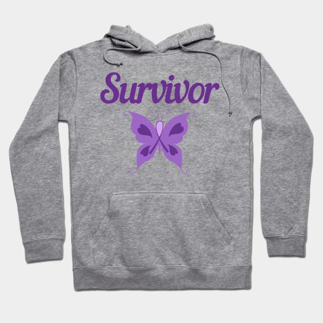 Purple Ribbon Awareness Gift Butterfly Thyroid Cancer Survivor Gift Eating Disorders Domestic Violence Hoodie by InnerMagic